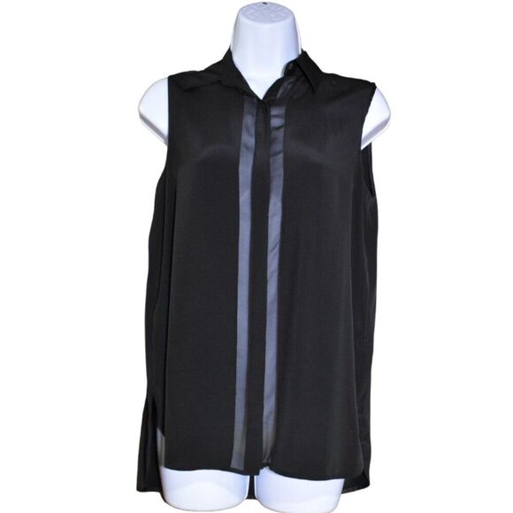 Vince Black Silk Sleeveless Button Down Blouse Size 4 Small Semi Sheer Chic - Picture 1 of 10